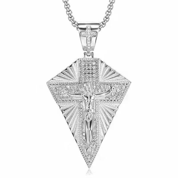 

pendant necklaces classic christian polygonal metal gold color jesus cross hip hop necklace, Silver