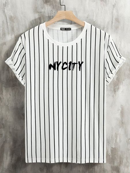 

romwe guys letter graphic striped tee p2m1#, White;black