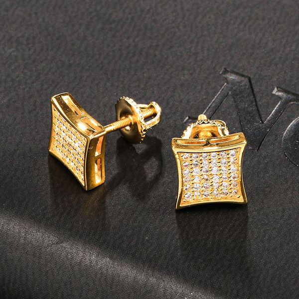 

stud fashion explosion geometric hip hop cubic zirconia square earrings gifts party jewelry birthday gift lady, Golden;silver