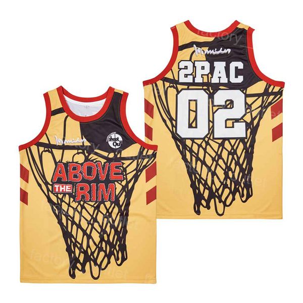 Filme de filme acima da borda 02 Pac Basketball Jersey Men Yellow Team Color Hiphop para fãs de esportes University Breathable Hip Hop All Stitched College Pure Cotton à venda