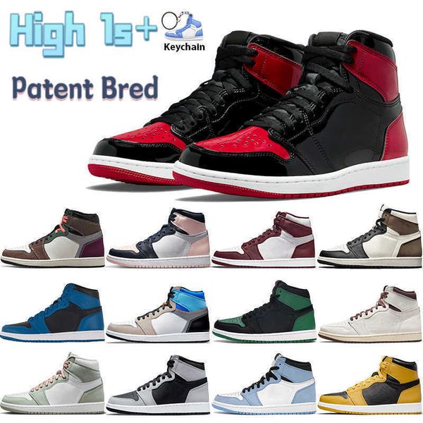 

high og 1 1s basketball shoes patent bred hand crafted men women sneakers electro orange light bone seafoam pollen hyper royal mens, Black