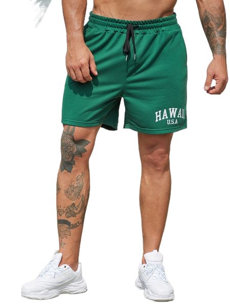 

extended sizes men letter graphic drawstring waist shorts o91a#, White;black