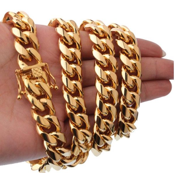 

15mm 18k punk men's miami encryption chain gold plated necklace 60cm, Silver