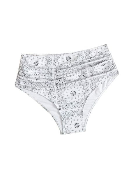 

plus paisley print ruched high waist bikini panty h7fv#, Black