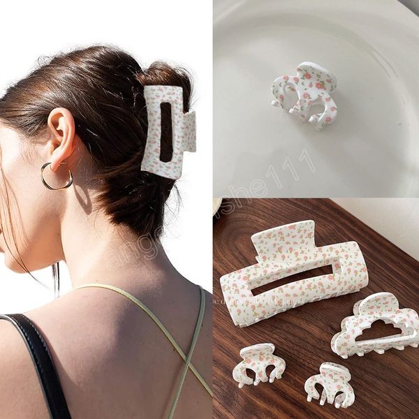 

woman summer floral hair claws retro sweet hair clips hairpins girls clamp barrettes hair accessories, Slivery;white