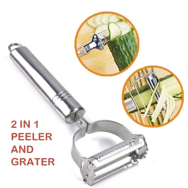 Função de dupla função Ferramentas de vegetais de frutas descascador de ralador de aço inoxidável Potato ralador Julienne Peelers