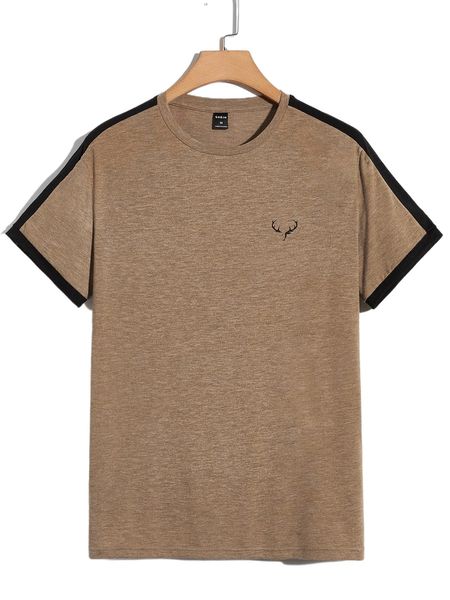 

men antler print contrast trim tee q1rg#, White;black