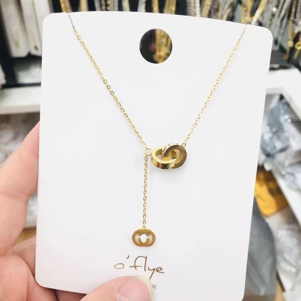 

fashion women 18k gold plated stainless steel necklace designer branded necklaces choker letter pendant chain crystal wedding jewelry zg1648, Silver