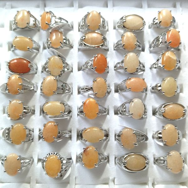 Lot misto natural amarelo jade anel semi precioso anéis de pedra 50pcs/lote para mulheres