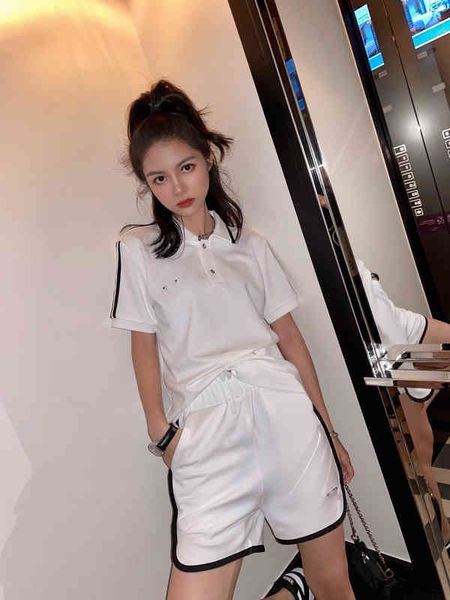 

triangle leisure sports suit summer new black and white two-color line edge polo collar t-shirt and shorts