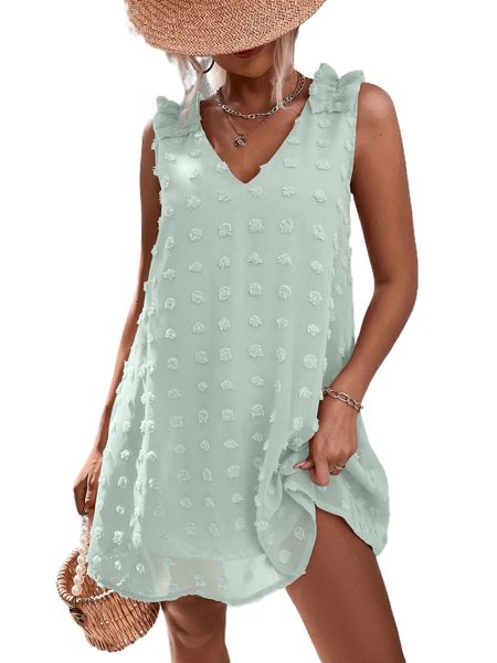 

swiss dot ruffle trim tunic dress a5d9#, Black;gray