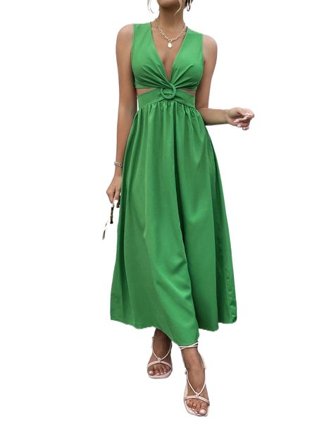 

ring linked cut out zip back dress m6iy#, Black;gray