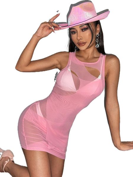 

cut out sheer mesh tank dress without lingerie e9u7#, Black;gray