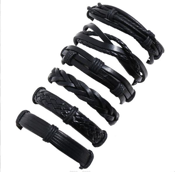 

fashion series men woman cowhide bracelet diy beaded strands black multiple shares braid combination suit bracelet 6styles/1set