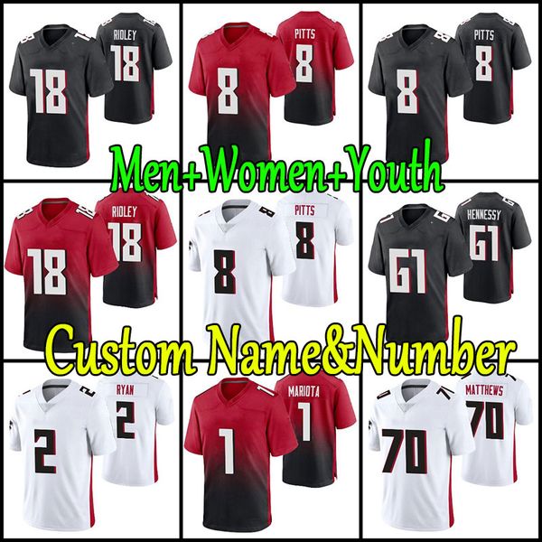 

15 drake london football jerseys 1 marcus mariota kyle pitts younghoe koo cordarrelle patterson jaylinn hawkins desmond ridder, Black;red