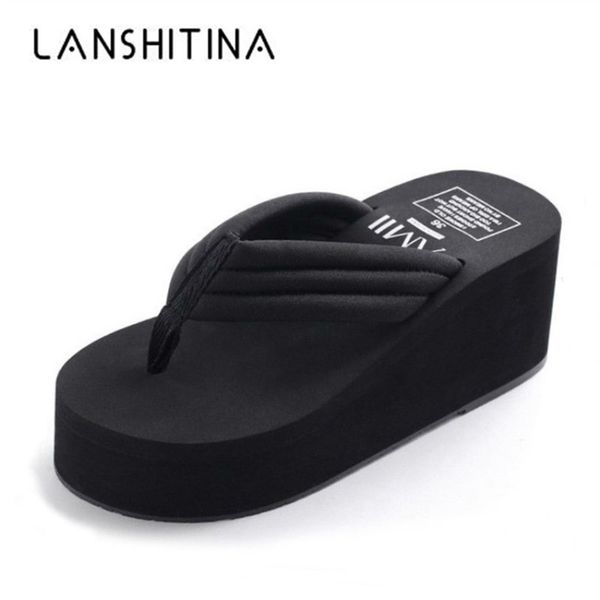 

fashion women flip flops summer beach platform casual outside wedges sandal shoes leisure slippers 6cm 220623, Black