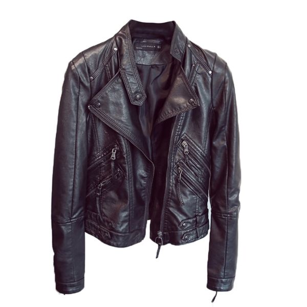 

ladies pu leather jacket spring autumn black jacket women slim moto biker leather jacket female jaquetas feminino 210908