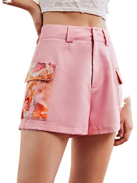 

x becci zipper fly floral print flap pocket shorts v98p#, White;black