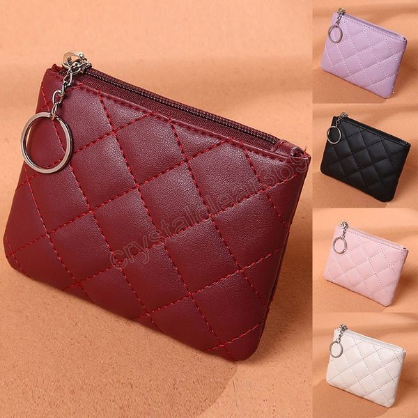 

diamond pattern short purse change pouch for women girls multi-colored stylish diamond embroidery can be hung coin purse money bag, White