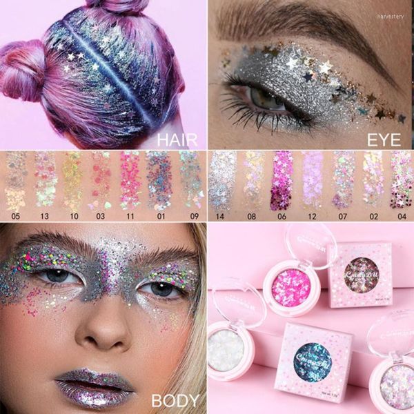 Lidschattenfarben Monochrom Glitzer Pulver Pulver Lidschatten Pentagramm Mond Diamant Fragment Kosmetisches Make -up TSLM1EYE