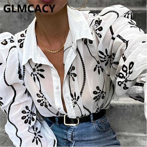 

long sleeve button down shirt elegant chic blouses 210702, White