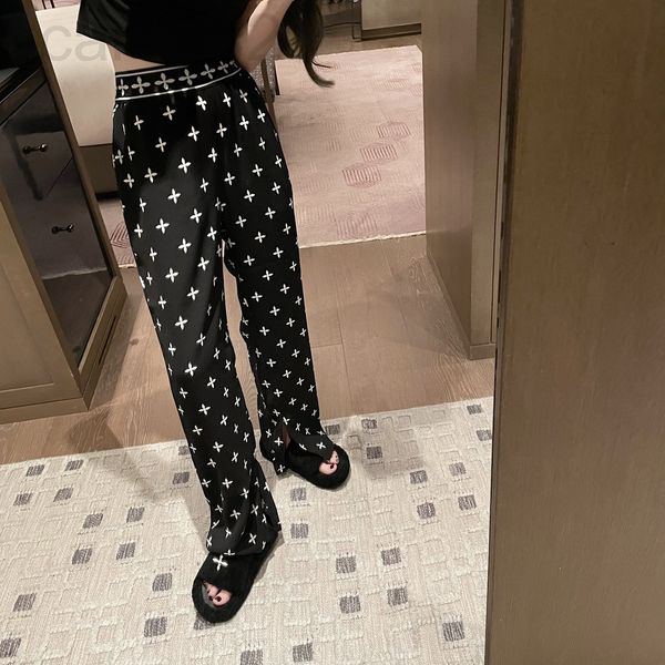 

women's jeans designer 22 spring and summer new niche design high waist webbing cross flower wide leg pants comfortable 100 split casua, Blue