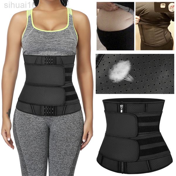 

waist trainer latex cincher body shaper double belt breathable women slimming sheath long torso modeling corset tummy trimmer l220802, Black;white