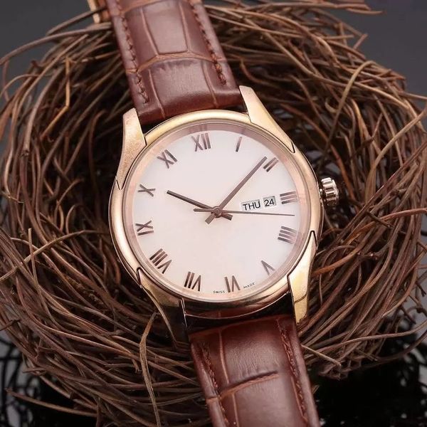

men's automatic rome mechanical watch waterproof double calendar business men's watches, Slivery;brown
