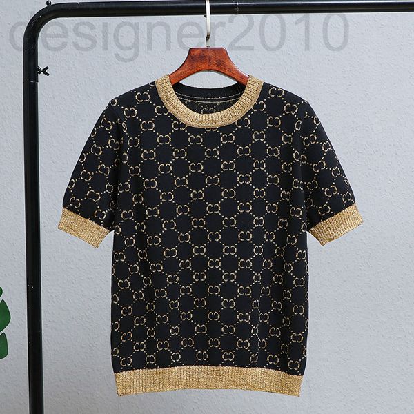 

women's sweaters designer []2022 spring and summer new style yang mi star same sweater gold silk knitted pullover short sleeved blouse, White;black