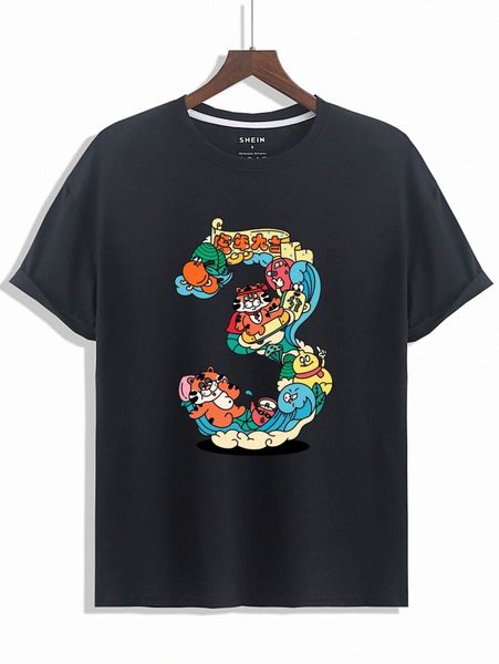 

men cartoon & number print tee r5ym#, White;black
