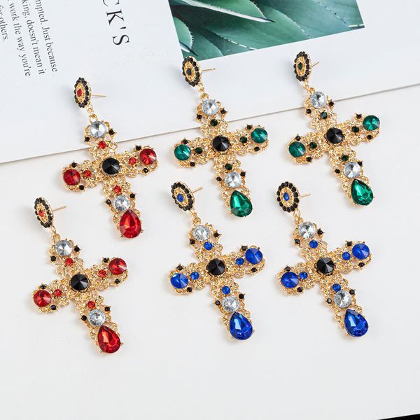 

retro personality cross earrings cross-border earrings alloy earrings temperament simple jewelry women's jewelry cx220402, Golden