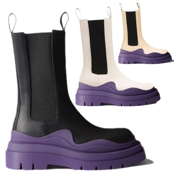 

2021 aaa man black purple sole bottega boot fashion luxury tire leather chelsea booties men platform chunky shoes lady knight hig229e