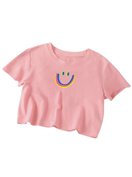 

smile face print crop tee j70q#, White