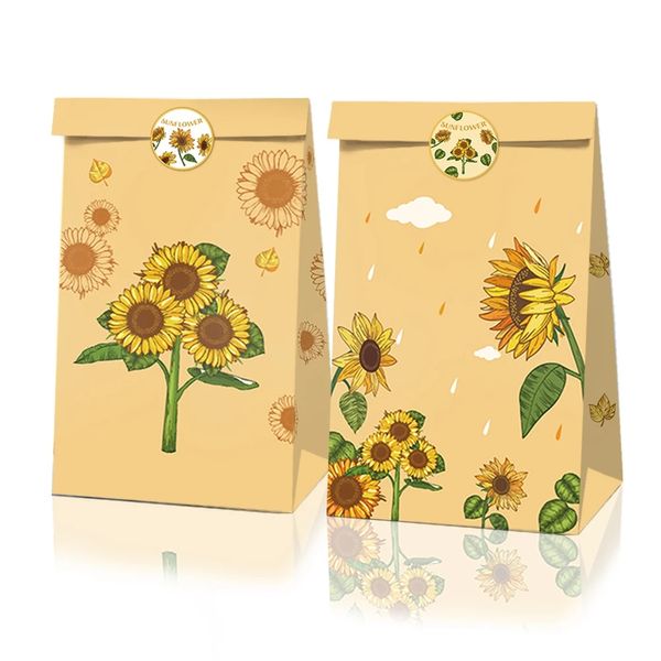 12 Teile/los Sonnenblumen Papier Tasche Mit X18 Aufkleber 150G Qualität Umwelt Kraft Papier Lebensmittel Tasche Klassische Geschenk Papier Verpackung