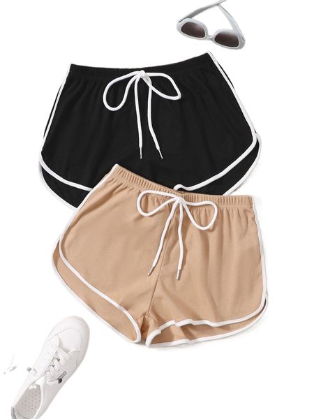 

2 packs knot waist dolphin shorts i5y4#, White;black