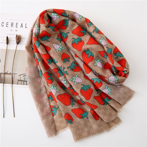 

fashion designer strawberry pattern scarf women fitted shade scarf, Blue;gray