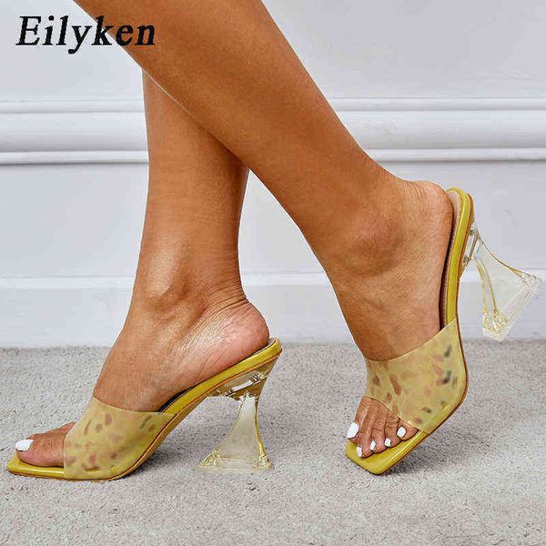 

slippers eilyken leopard grain pvc jelly crystal open toe perspex high heels women transparent heel sandals 220329, Black