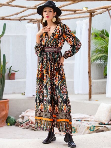 

damask print split thigh dress j0f0#, Black;gray