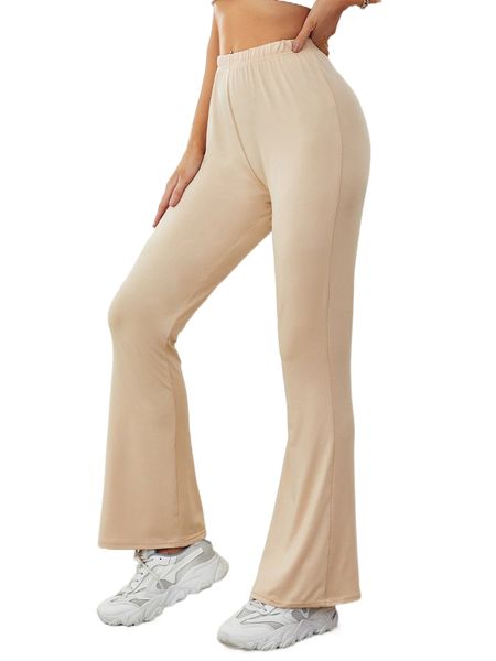 

elastic waist flare leg pants i2gc#, Black;white
