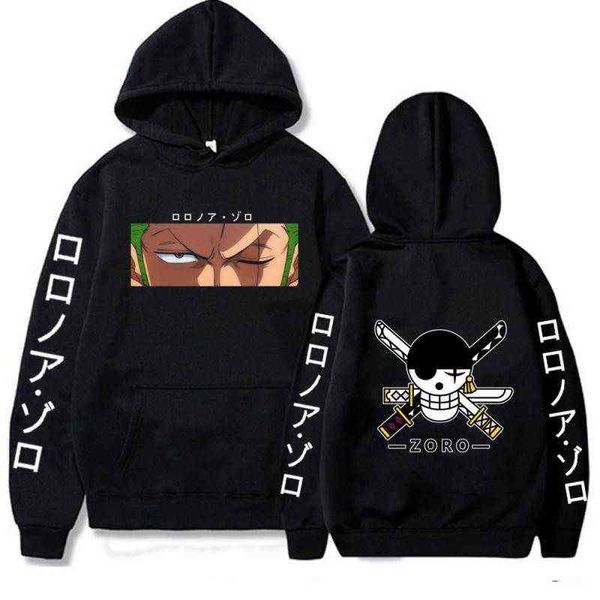 Anime engraçado com capuz de uma peça de moletom de manga comprida Roronoa Zoro Bluzy Tops Roupas G220429