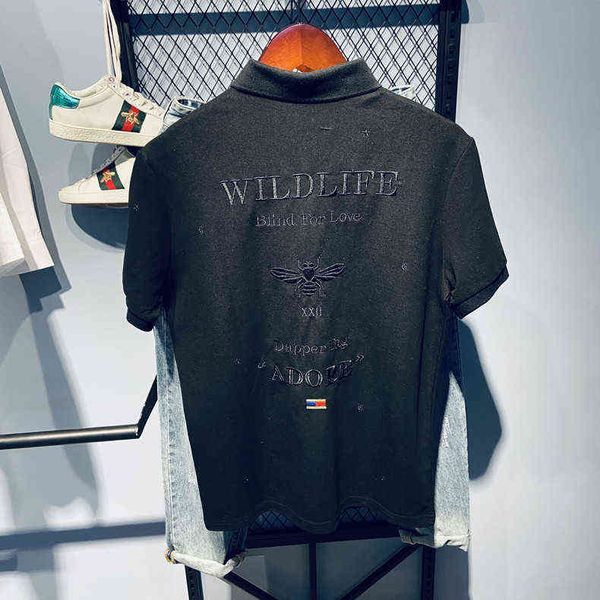 

fashion trend polo shirt men's summer high-end little bee embroidery short sleeve t-shirt lapel, White;black