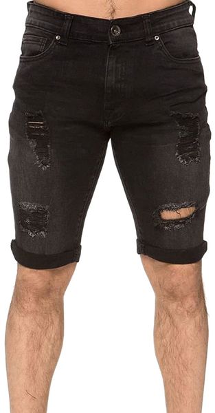 

men's ripped jean shorts casual slim fit stretch regular straight-fit taper inseam cut-off denim short f6x2#, White;black