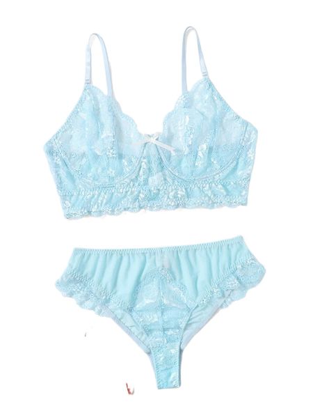 

plus floral lace lingerie set i7gw#, Black;white