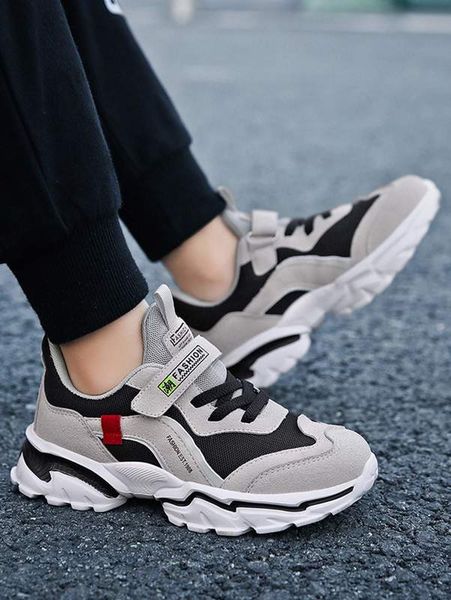 

boys two tone hook-and-loop fastener strap sneakers she, Black