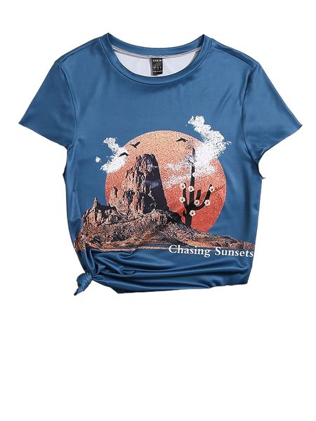 

mountain & cactus print tee z2el#, White