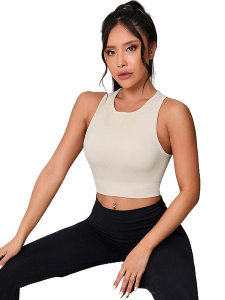 

solid criss cross back crop sports tank w82z#, Gray