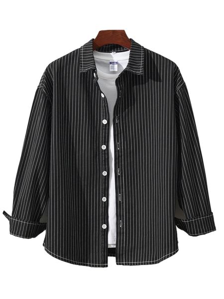 

men striped print denim shirt without tee q8fh#, White;black