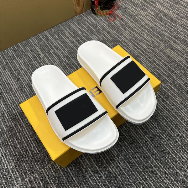 

baguette slides designer shoes light blue rubber strap sandals with wide band men women non-slip double f outdoor slippers with original box, Black