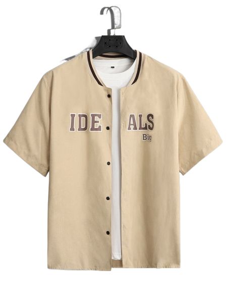 

men letter graphic baseball collar shirt without tee 55kq#, White;black