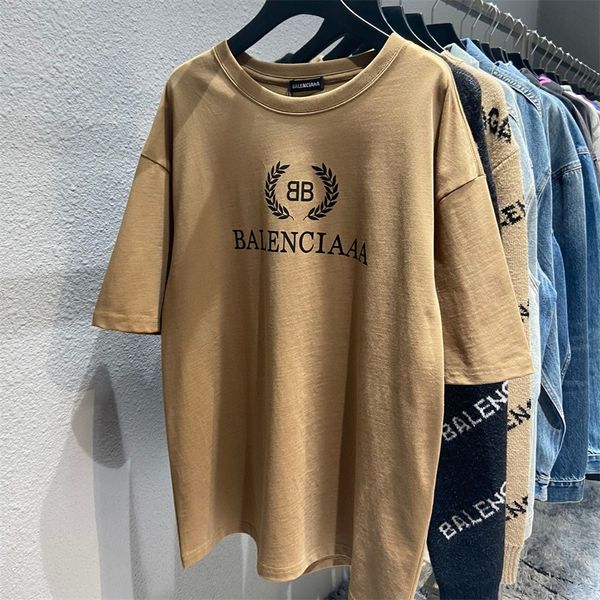 

new khaki gradient ears wheat loose men's women's lovers' t-shirt trendy os shoulder loose 80% off factory wholesale, White